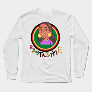 woman of Rastafari culture accompanied by multicolored writing Long Sleeve T-Shirt